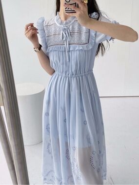 Self Portrait Broderie Dress in Chiffon